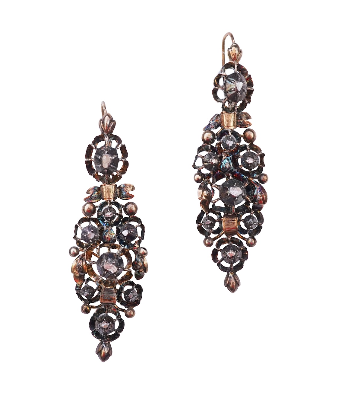 A pair of diamond earrings, probably Southern Italy, 19th century